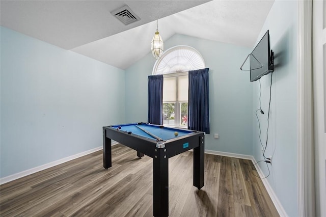 1011 Sunnyfield Ct, Penn Twp Wml, PA 15636 - recreation room with vaulted ceiling, pool table, wood finished floors, baseboards, and a chandelier