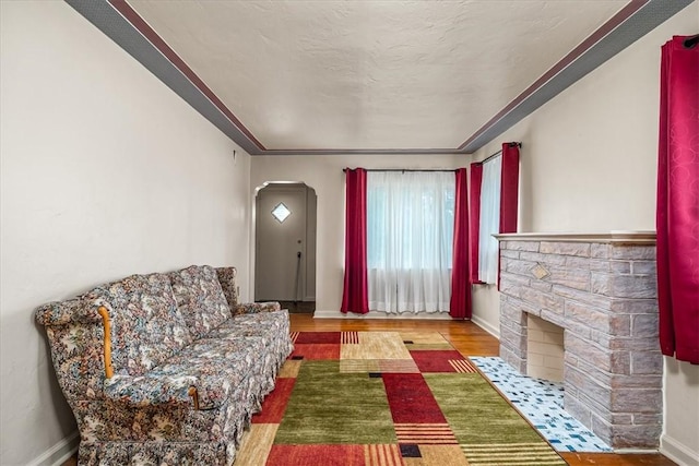 27781/2 Mill St, Hopewell Twp Bea, PA 15001 - living area featuring wood finished floors, arched walkways, and baseboards