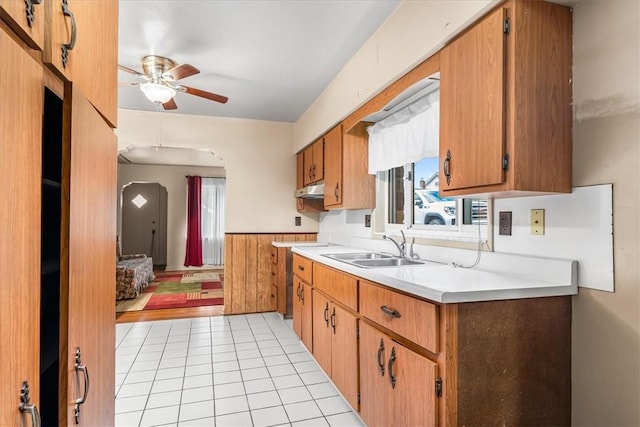 27781/2 Mill St, Hopewell Twp Bea, PA 15001 - kitchen featuring ceiling fan, a sink, healthy amount of natural light, light countertops, and wainscoting