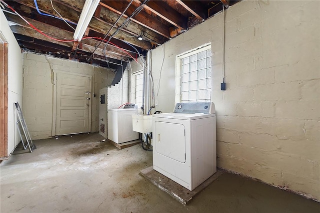 163 Universal Rd, Penn Hills, PA 15235 - below grade area featuring washing machine and clothes dryer and concrete block wall