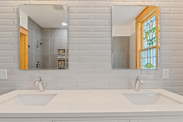 3319 Beechwood Blvd, Squirrel Hill, PA 15217 - full bathroom featuring tasteful backsplash, double vanity, and a shower