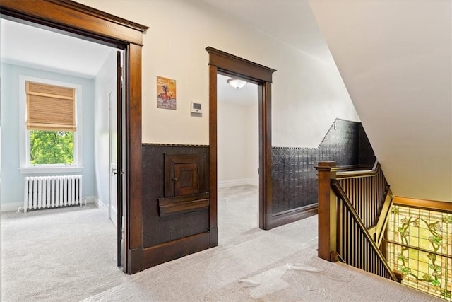 3319 Beechwood Blvd, Squirrel Hill, PA 15217 - corridor featuring radiator, an upstairs landing, carpet floors, and baseboards