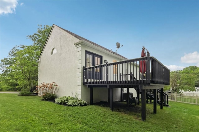 219 Randy Ln, Moon/Crescent Twp, PA 15108 - view of property exterior with a deck, stucco siding, and stairway