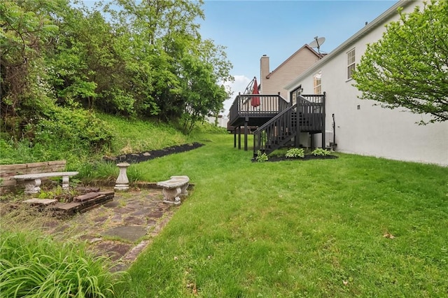 219 Randy Ln, Moon/Crescent Twp, PA 15108 - view of green lawn with stairway and a wooden deck