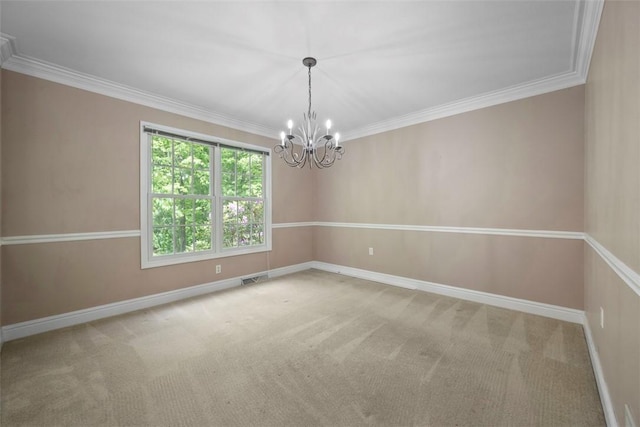 10276 Rinaman Rd, Mccandless, PA 15090 - spare room featuring a chandelier, baseboards, ornamental molding, and carpet flooring