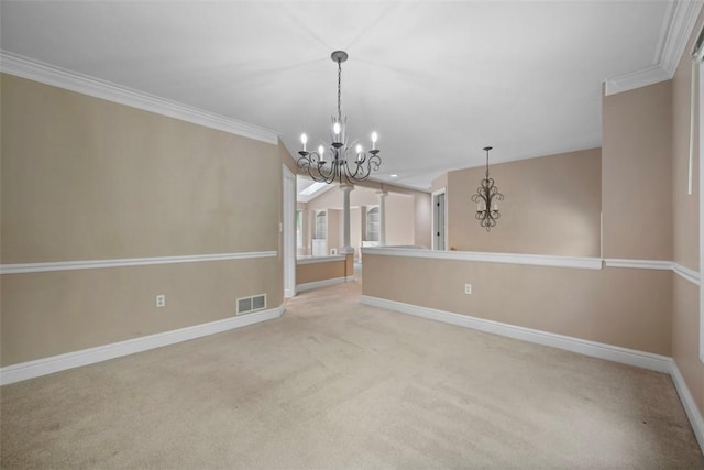 10276 Rinaman Rd, Mccandless, PA 15090 - empty room featuring a chandelier, light carpet, baseboards, and crown molding