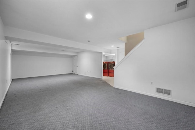 10276 Rinaman Rd, Mccandless, PA 15090 - finished below grade area featuring washer and clothes dryer, carpet floors, recessed lighting, baseboards, and stairs
