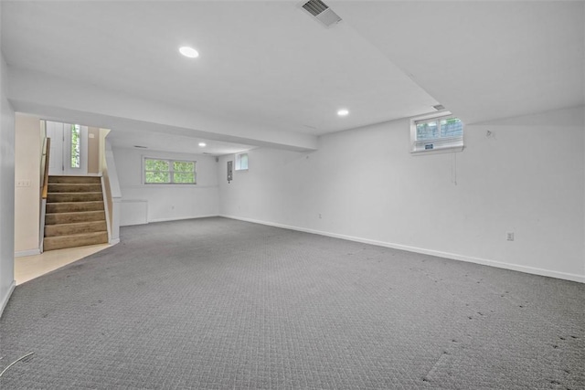 10276 Rinaman Rd, Mccandless, PA 15090 - basement featuring recessed lighting, stairs, baseboards, and carpet flooring
