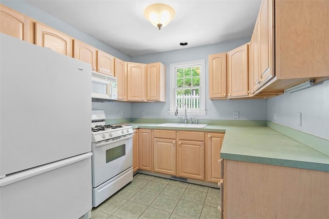 1544 Eldorado Dr, Hopewell Twp Bea, PA 15001 - kitchen with white appliances, light brown cabinetry, a sink, and light tile patterned flooring