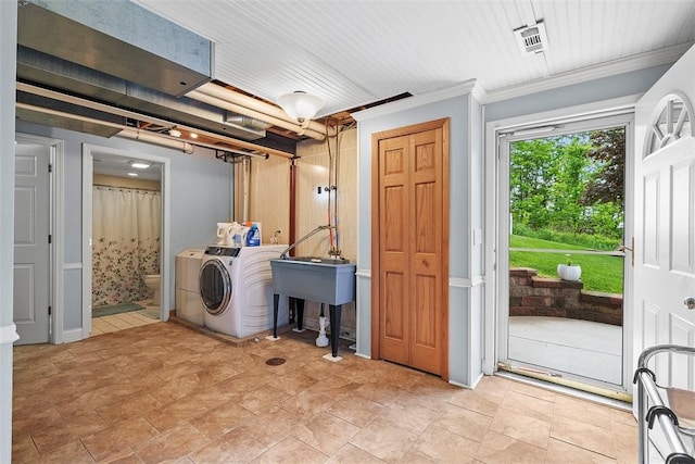 1544 Eldorado Dr, Hopewell Twp Bea, PA 15001 - laundry area with washing machine and dryer and ornamental molding