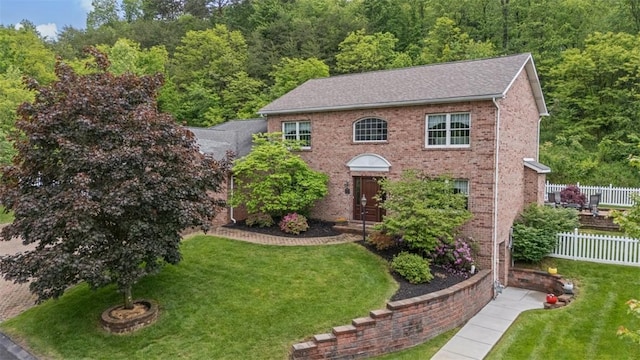 1544 Eldorado Dr, Hopewell Twp Bea, PA 15001 - colonial-style house with brick siding and a forest view