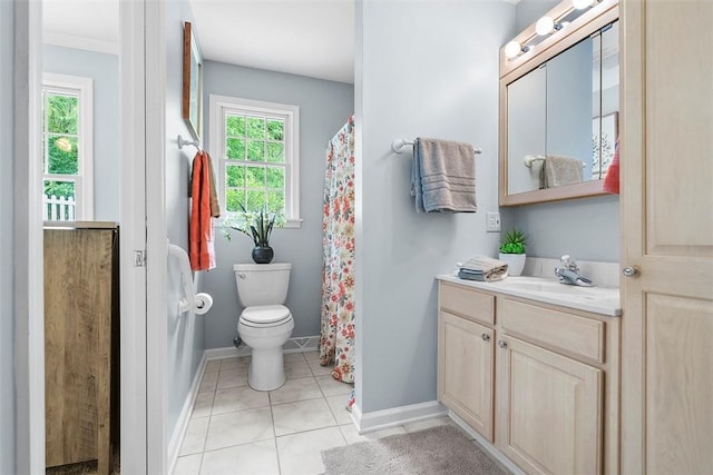 1544 Eldorado Dr, Hopewell Twp Bea, PA 15001 - bathroom with vanity, baseboards, toilet, tile patterned flooring, and a shower with shower curtain