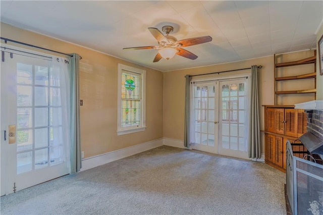 136 E Crafton Ave, Crafton, PA 15205 - unfurnished living room with a ceiling fan, carpet, french doors, and baseboards