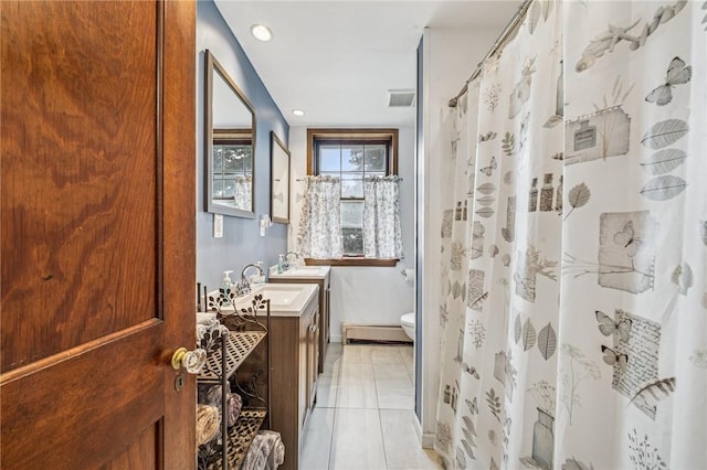 301 W Patriot St, Somerset Boro, PA 15501 - bathroom featuring vanity, toilet, tile patterned floors, recessed lighting, and a shower with shower curtain