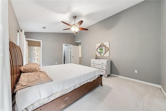 8201 Club Side Dr, Adams Twp, PA 16046 - bedroom featuring vaulted ceiling, light colored carpet, baseboards, and ceiling fan