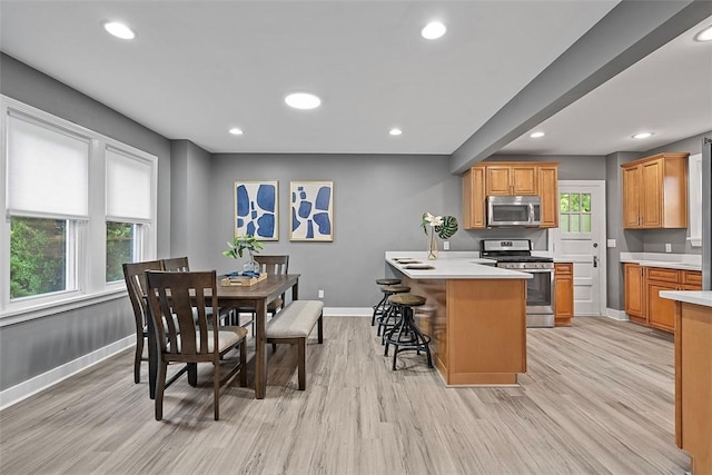 273 Inglewood Dr, Mt Lebanon, PA 15228 - kitchen featuring stainless steel appliances, baseboards, light wood-type flooring, light countertops, and recessed lighting
