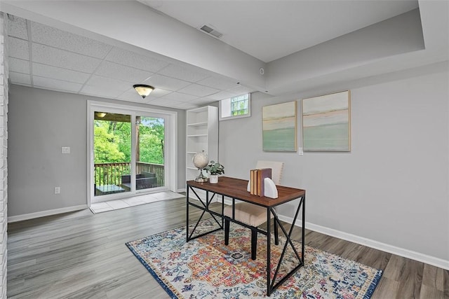 273 Inglewood Dr, Mt Lebanon, PA 15228 - home office featuring baseboards, wood finished floors, and built in features