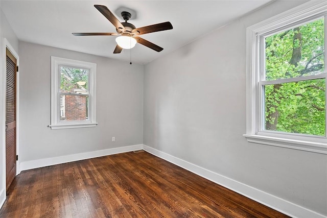 273 Inglewood Dr, Mt Lebanon, PA 15228 - unfurnished bedroom with baseboards, a closet, dark wood-type flooring, and a ceiling fan