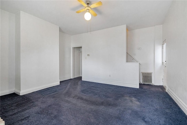 636 Edmond St, Bloomfield, PA 15224 - unfurnished room featuring radiator, dark carpet, a ceiling fan, and baseboards