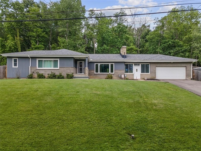 108 W Rd, Shaler, PA 15209 - ranch-style house featuring brick siding, asphalt driveway, a chimney, an attached garage, and a shingled roof