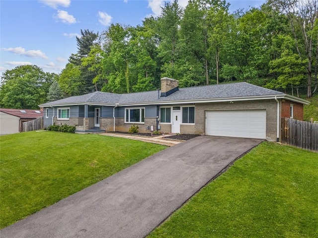 108 W Rd, Shaler, PA 15209 - ranch-style home featuring an attached garage, asphalt driveway, a chimney, and brick siding