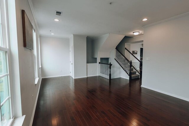 2014 Black Bear Way, Bridgeville, PA 15017 - empty room with wood-type flooring, ornamental molding, baseboards, stairs, and recessed lighting
