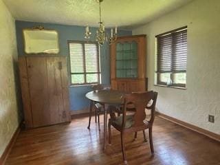 798 Hecla Rd, Mount Pleasant Twp Wml, PA 15666 - dining room featuring baseboards, a chandelier, and wood finished floors