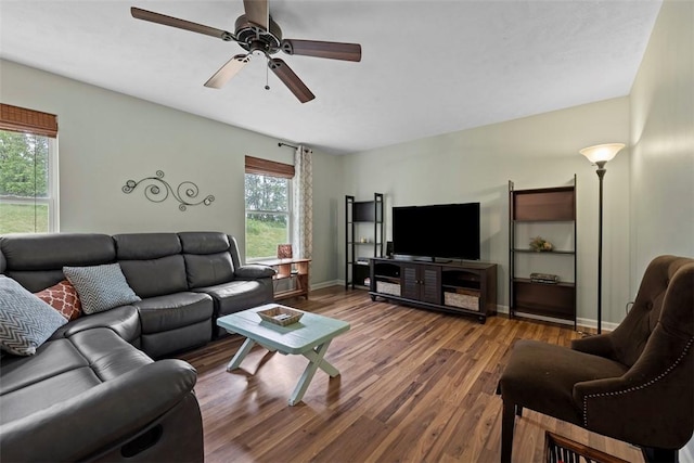 1033 Granite Dr, South Fayette, PA 15057 - living area featuring wood finished floors, a ceiling fan, and baseboards