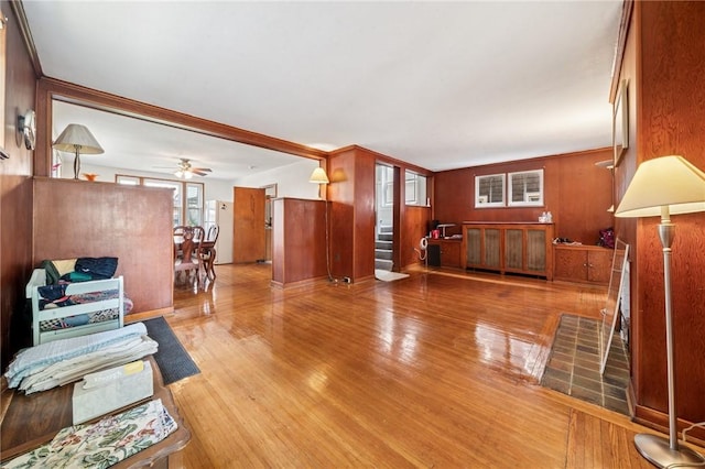 7333 Mcclure Ave, Swissvale, PA 15218 - unfurnished living room with wood finished floors and ceiling fan