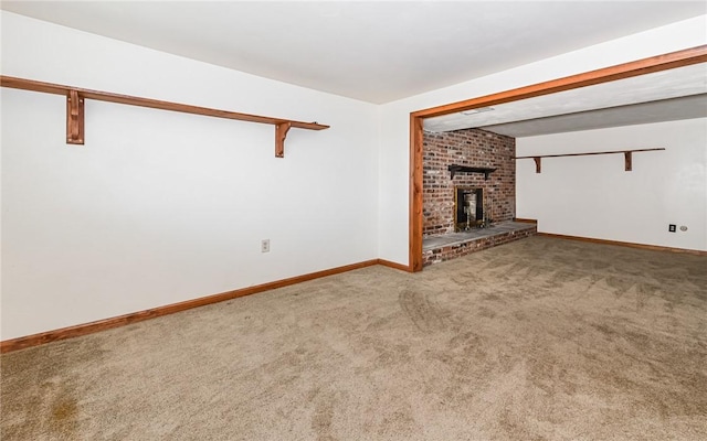 4610 School Dr, Hampton, PA 15101 - unfurnished living room with carpet floors, a fireplace, and baseboards
