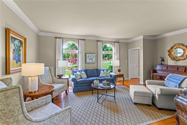 105 Pin Oak Ct, Peters Twp, PA 15367 - living room featuring ornamental molding, baseboards, and wood finished floors