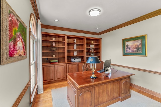 105 Pin Oak Ct, Peters Twp, PA 15367 - office with light wood-type flooring, crown molding, and baseboards