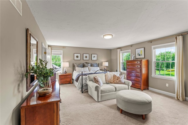 105 Pin Oak Ct, Peters Twp, PA 15367 - bedroom featuring light colored carpet, multiple windows, baseboards, and a textured ceiling