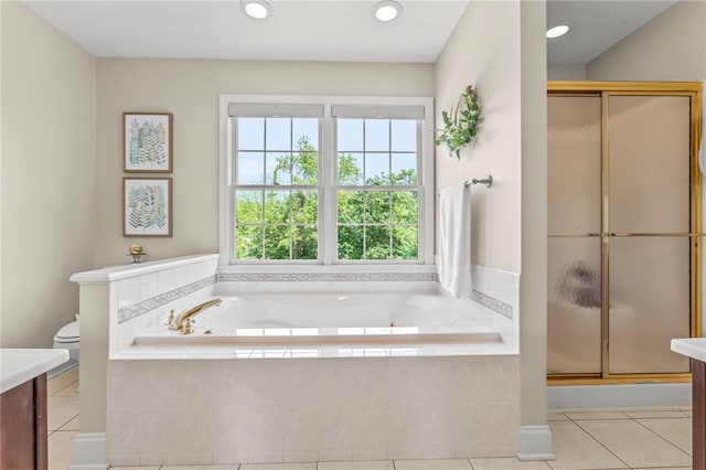 105 Pin Oak Ct, Peters Twp, PA 15367 - full bathroom featuring tile patterned flooring, toilet, vanity, a bath, and recessed lighting