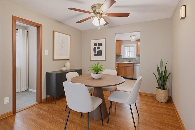 459 E Garden Rd, Brentwood, PA 15227 - dining room with light wood finished floors, ceiling fan, and baseboards