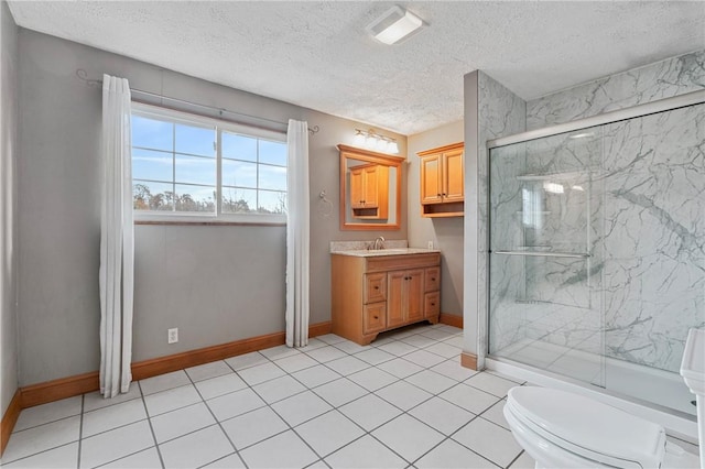 459 E Garden Rd, Brentwood, PA 15227 - full bathroom featuring toilet, baseboards, a textured ceiling, a marble finish shower, and vanity