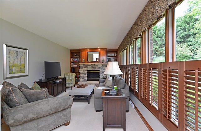 3875 Ashland Ct, Hampton, PA 15101 - living room featuring a stone fireplace