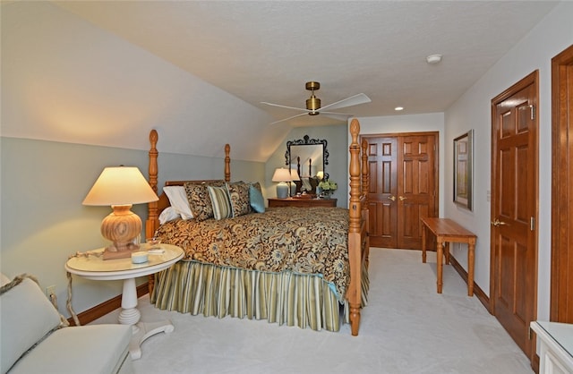 3875 Ashland Ct, Hampton, PA 15101 - carpeted bedroom featuring baseboards, lofted ceiling, and ceiling fan