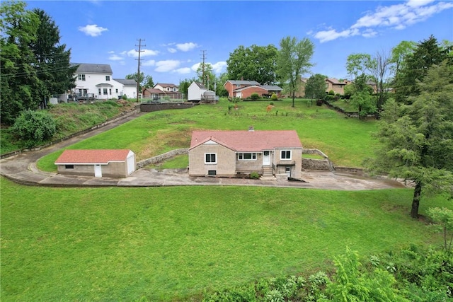 55 Lawrence St, Shaler, PA 15209 - view of green lawn featuring an outbuilding, a patio area, and a residential view