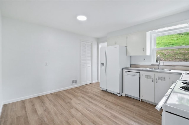 55 Lawrence St, Shaler, PA 15209 - kitchen featuring white appliances, light wood-style floors, a sink, light countertops, and white cabinets