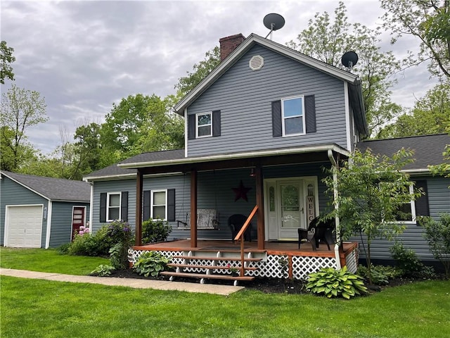 2513 Old Rte 18, New Beaver Boro, PA 16157 - view of front of property with a chimney, a porch, a front yard, a garage, and an outdoor structure