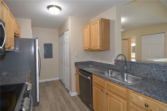 1201 Lenox Oval, Ross Twp, PA 15237 - kitchen featuring appliances with stainless steel finishes, a sink, electric panel, light wood-type flooring, and baseboards