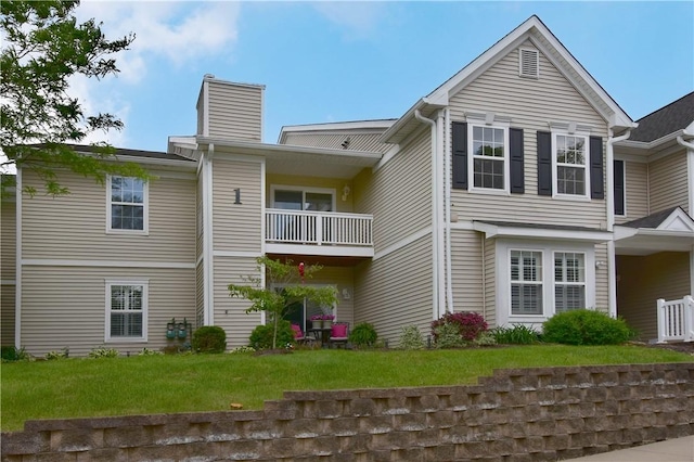1201 Lenox Oval, Ross Twp, PA 15237 - back of house featuring a chimney, a balcony, and a yard