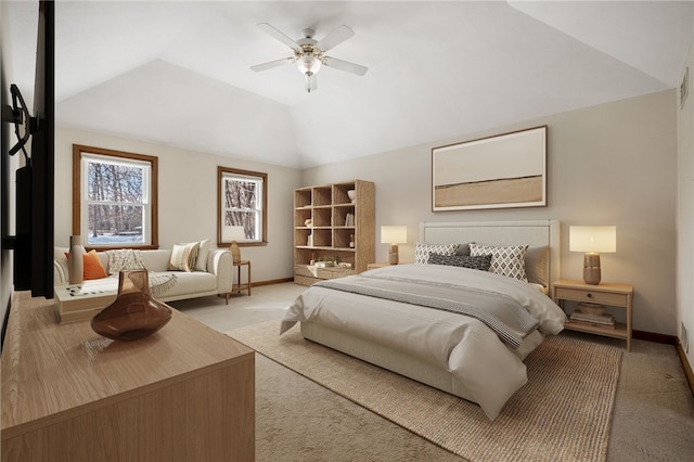 229 Guckert Ln, Marshall, PA 15090 - bedroom featuring light colored carpet, vaulted ceiling, baseboards, and a ceiling fan
