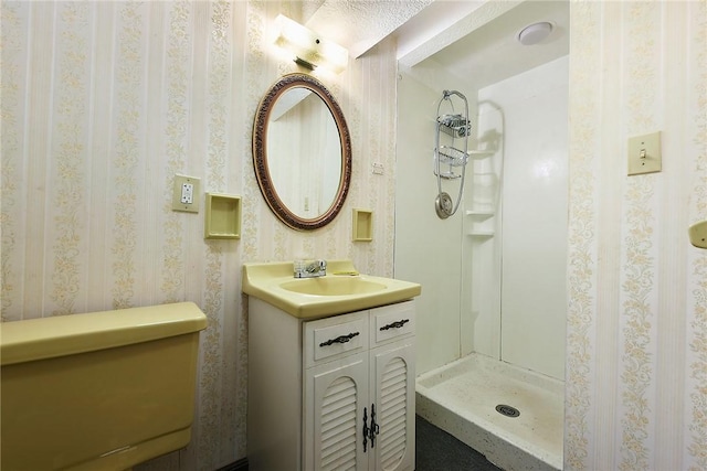 1521 Claim St, Troy Hill, PA 15212 - full bathroom featuring a shower, wallpapered walls, and vanity