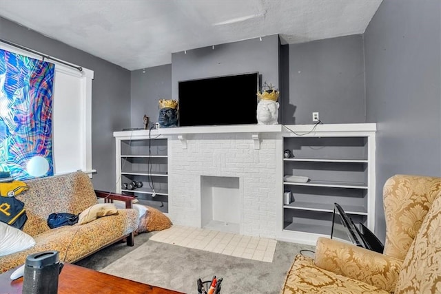 1303 Alton St, Beechview, PA 15216 - carpeted living room with a fireplace and built in features