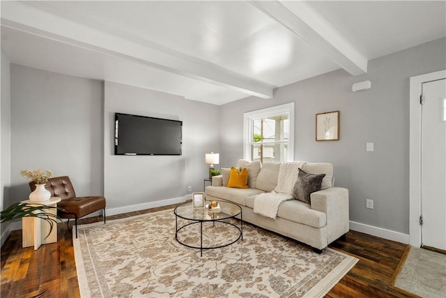 548 Conrad Ave, Charleroi Boro, PA 15022 - living area with beamed ceiling, baseboards, and dark wood finished floors