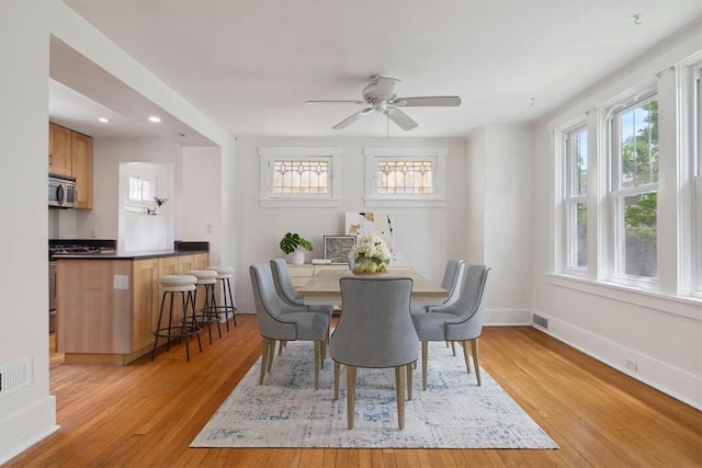 5465 Coral St, Friendship Park, PA 15206 - dining space featuring plenty of natural light, light wood-type flooring, ceiling fan, and recessed lighting