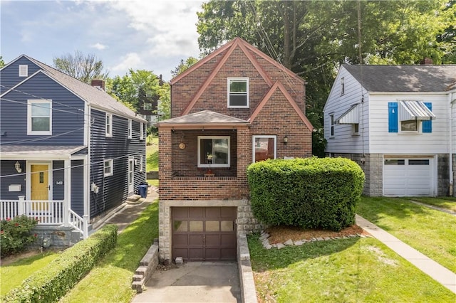 1415 Oakglen St, Crafton Heights, PA 15204 - view of front facade featuring an attached garage, concrete driveway, brick siding, and a front yard