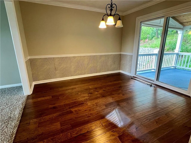 758 Venango Ave, Shaler, PA 15209 - empty room featuring a chandelier, wood-type flooring, baseboards, and crown molding
